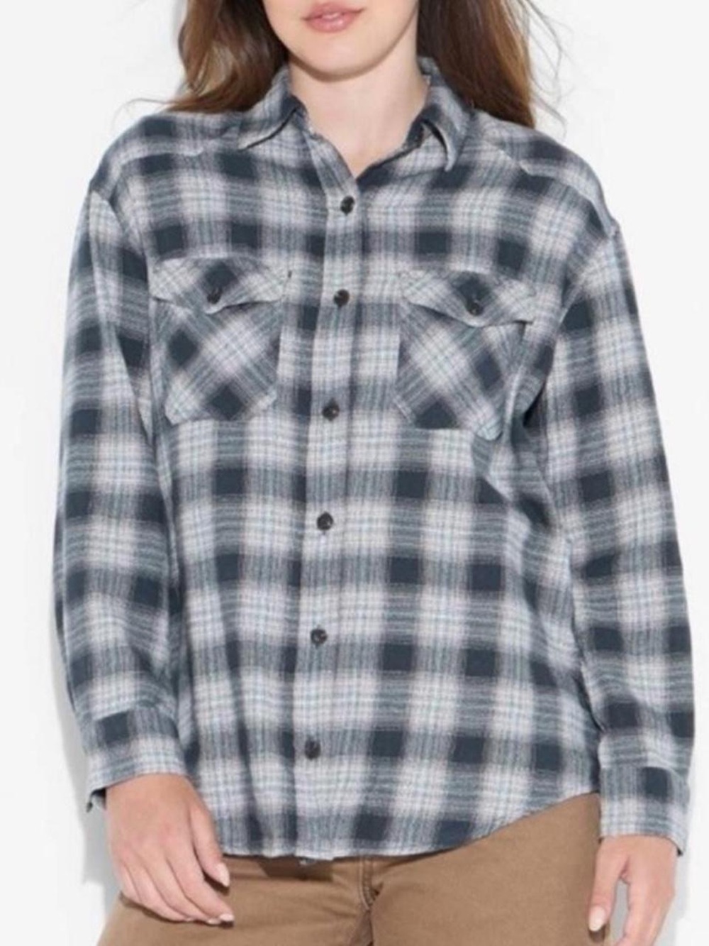 wild fable Gray and White Plaid Button-Down Shirt